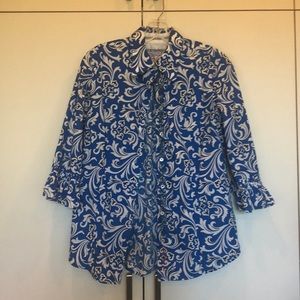 Robert Graham blue and white floral dress shirt